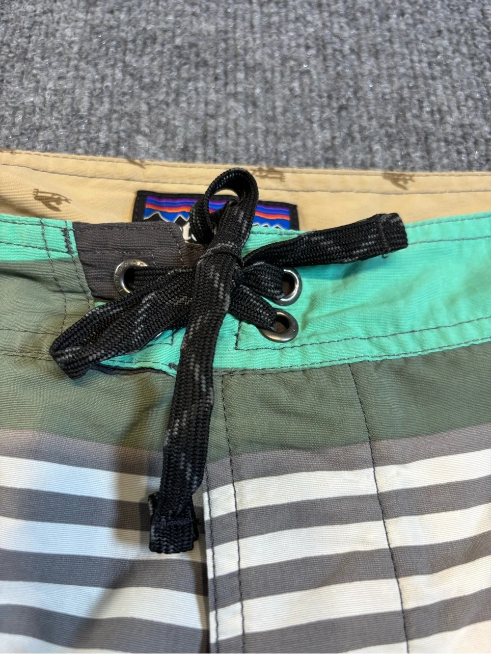 Patagonia Wavefarer Board Shorts Men’s 36 Teal Stripe Swim Trunks 8.5